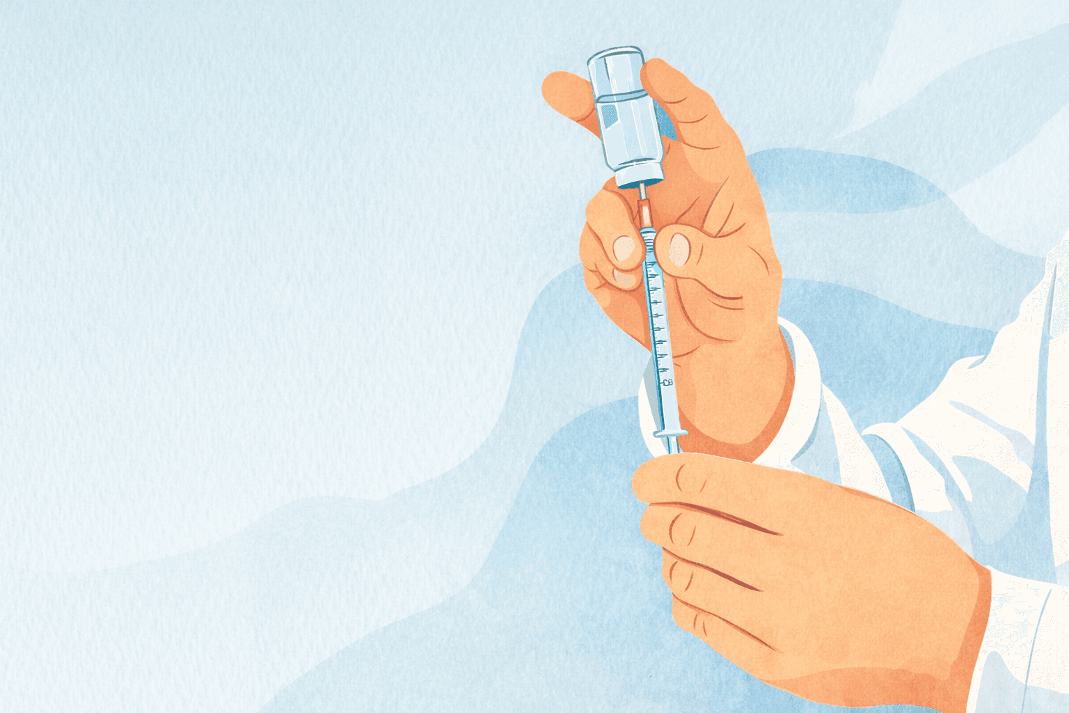 Una jeringa de medicación sobre una superficie médica limpia.