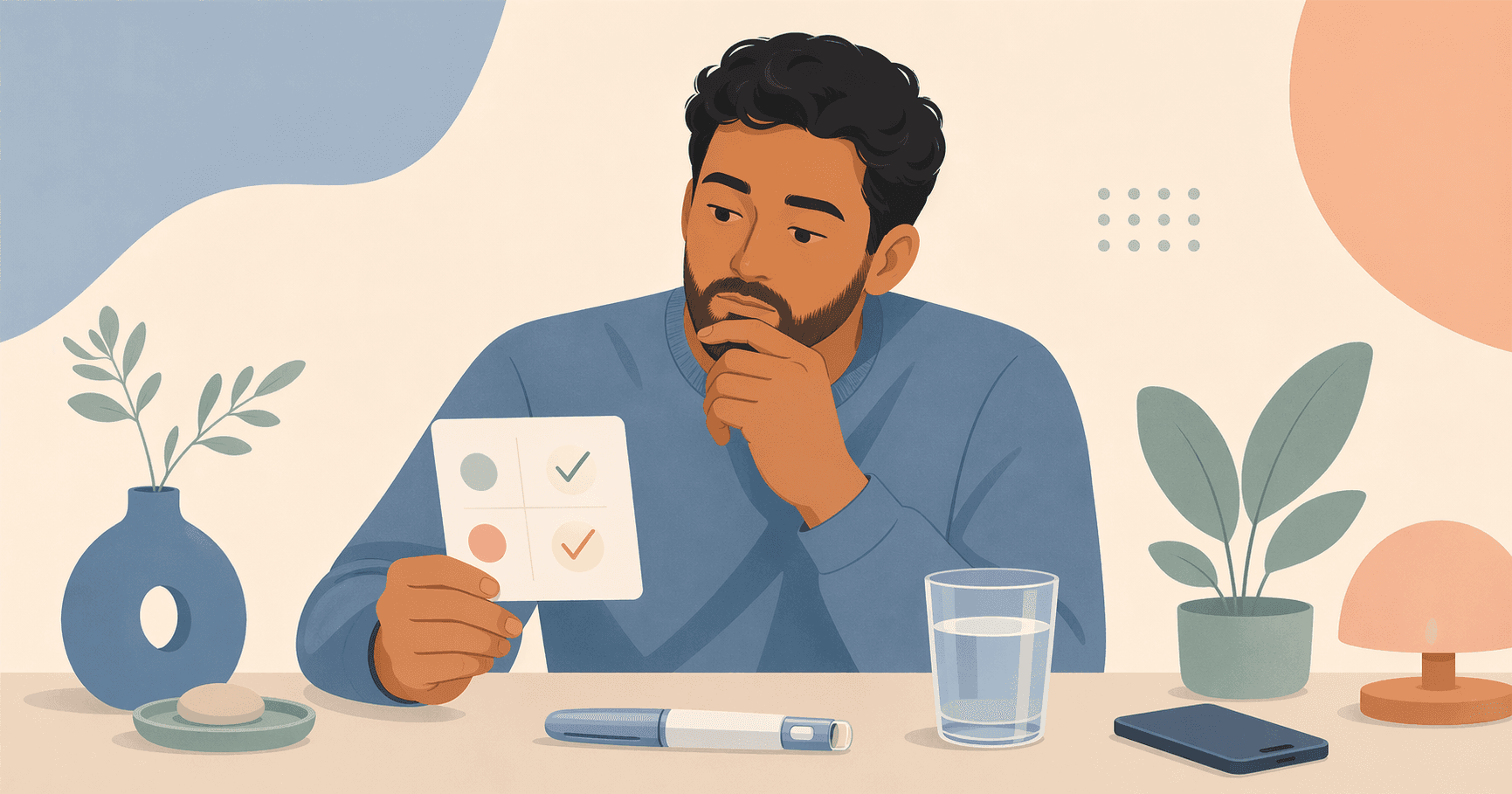 Une illustration d'un homme qui consulte un journal de prise après une possible injection en double.